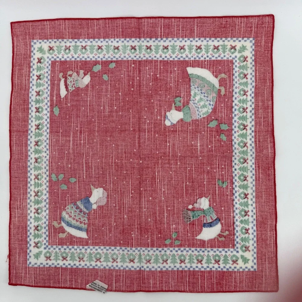 Vintage Sunweave Holiday Christmas Geese Napkins Set of 2 Red‎ Replacements
